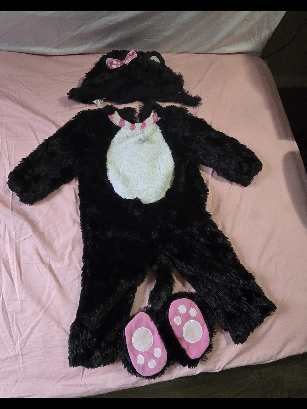 Black Fuzzy Cat Costume with Pink Paw Accents